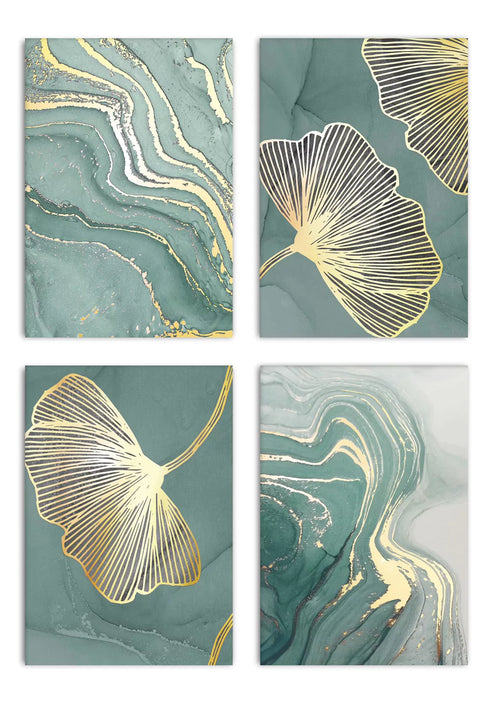 Conjunto de 4 Pósters Mármol Menta de Oro Real 50x70cm